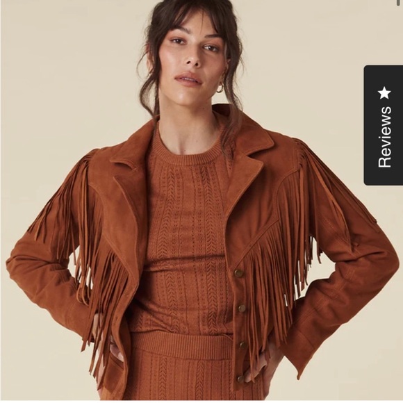 BNWT !! SPELL AND THE GYPSY LEATHER SUEDE RIDER TASSEL FRINGE JACKET 🧥 tobacco - Picture 14 of 14